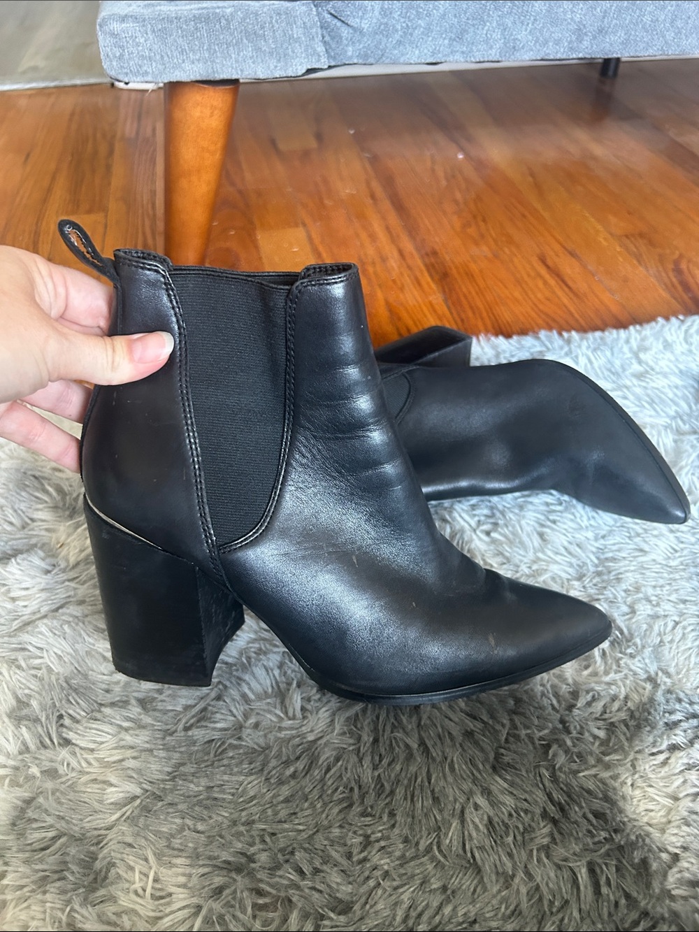 Steve Madden Black Leather Women's Pointed Toe Block Heel Ankle Boots